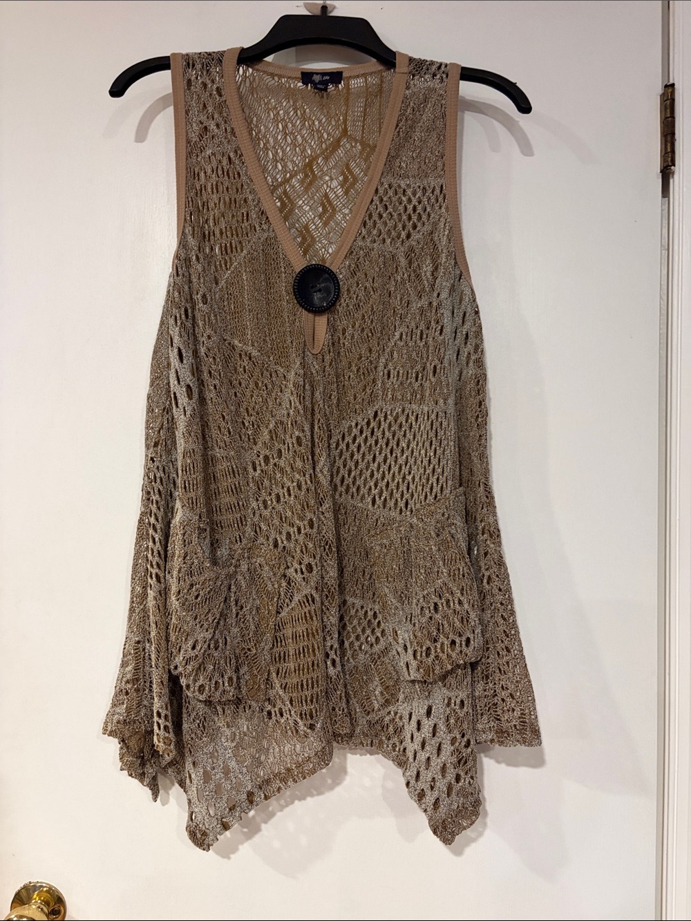 Lily Taupe Crochet Open-Knit Tunic with Center Button
